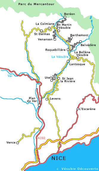 Carte, accs routier et transports au pays de la Vesubie aux portes du Mercantour -06 Alpes Maritimes - France